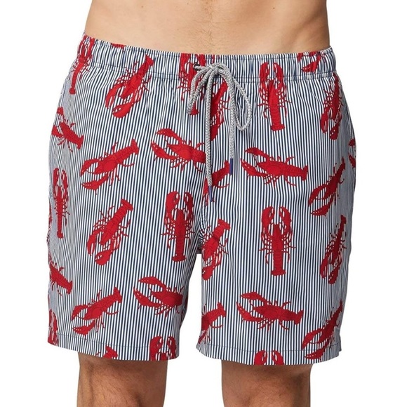 RAINFOREST Red and White Swim Trunks with Nautical Lobster Print - Picture 1 of 7